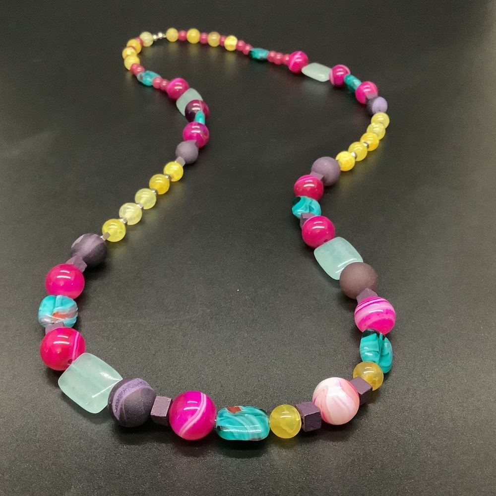 Purple and Yellow Agate Beaded Boho Necklace